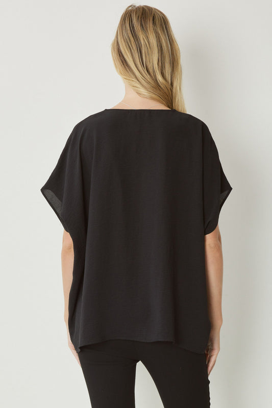 Solid V Neck Short Sleeve Top