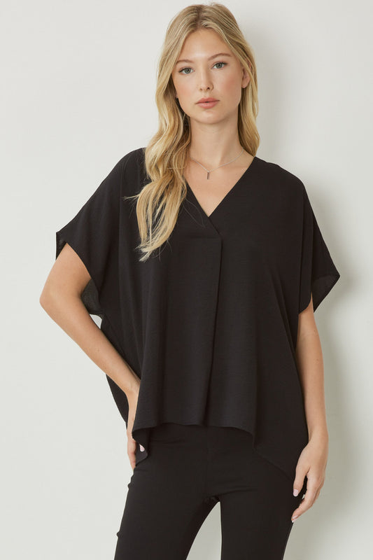 Solid V Neck Short Sleeve Top