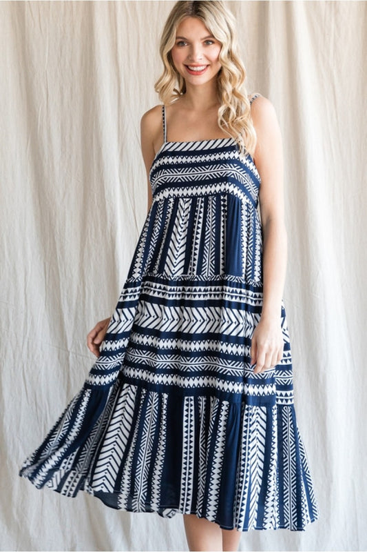 Multi Pattern Baby Doll Midi Dress