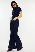 Short/Sleeve Super Flare Jumpsuit
