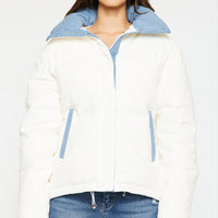 Relaxed Puffer Jacket w/ Denim