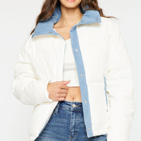 Relaxed Puffer Jacket w/ Denim