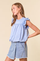Ruffle SLV Bubble Denim Top
