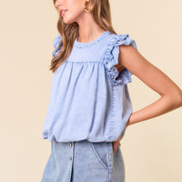 Ruffle SLV Bubble Denim Top
