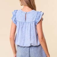 Ruffle SLV Bubble Denim Top
