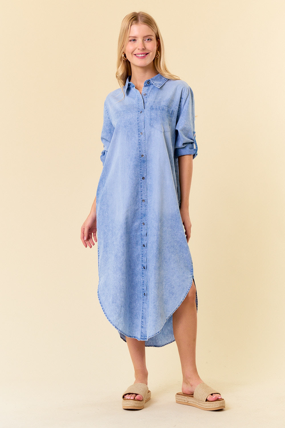 3/4 Tencel Denim Shirt Dress