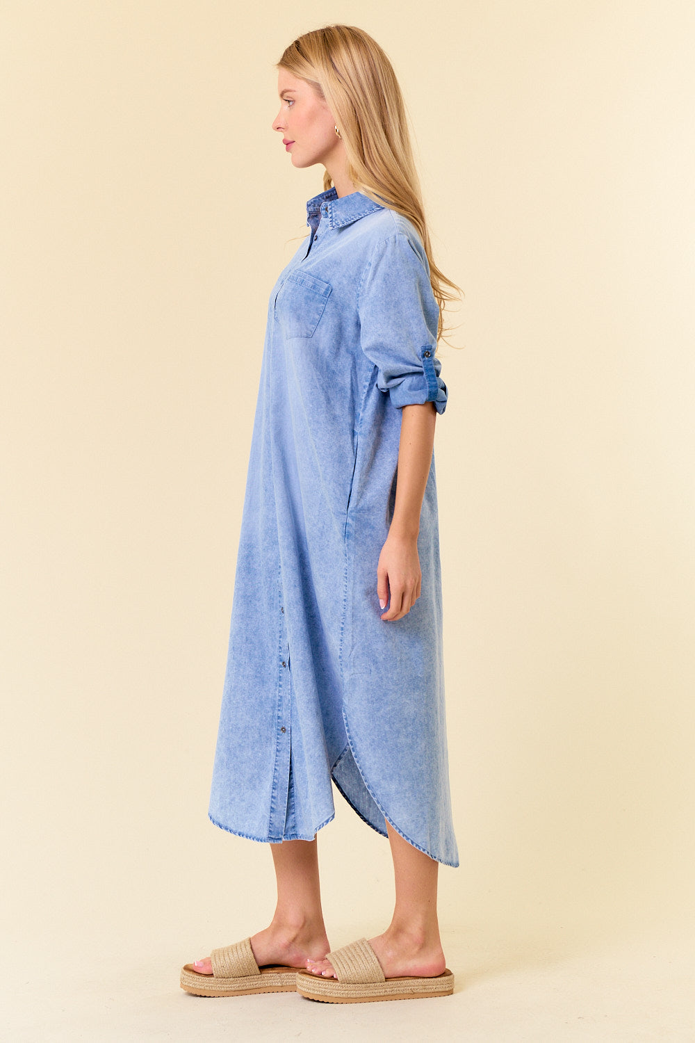 3/4 Tencel Denim Shirt Dress