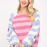 Stripe Puff Sleeve Sweatshirt