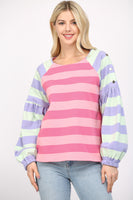 Stripe Puff Sleeve Sweatshirt
