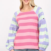 Stripe Puff Sleeve Sweatshirt