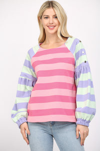 Stripe Puff Sleeve Sweatshirt