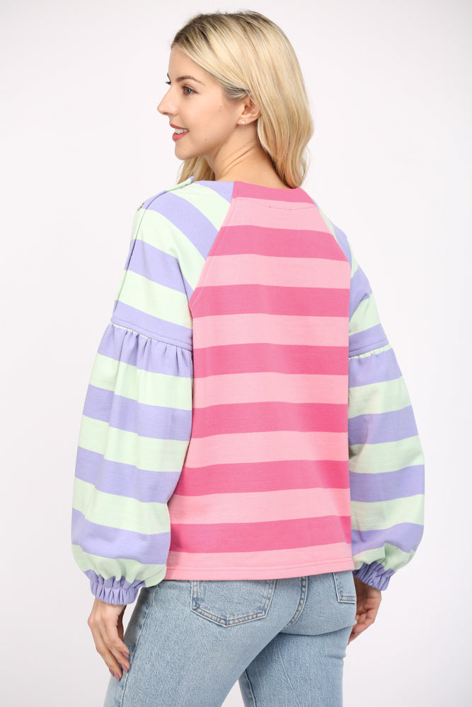 Stripe Puff Sleeve Sweatshirt