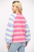 Stripe Puff Sleeve Sweatshirt
