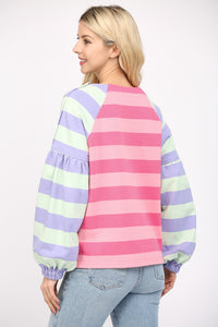 Stripe Puff Sleeve Sweatshirt