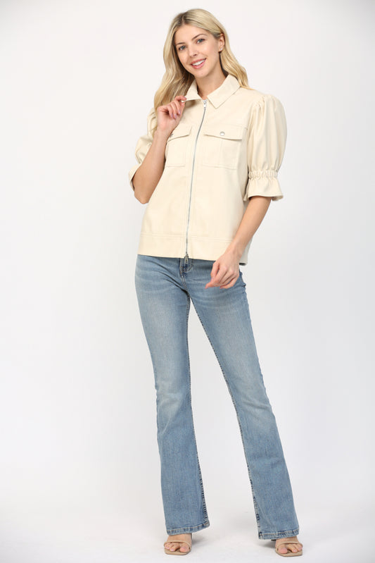 Faux Leather Puff Short Jacket