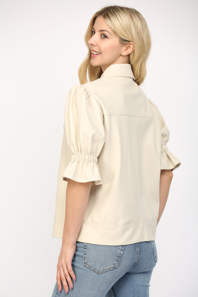 Faux Leather Puff Short Jacket