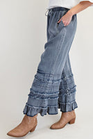 Chambray Pants w/ Ruffle Hem
