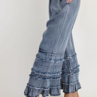 Chambray Pants w/ Ruffle Hem