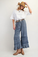 Chambray Pants w/ Ruffle Hem
