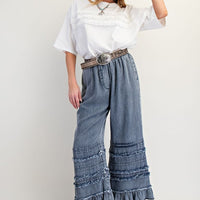 Chambray Pants w/ Ruffle Hem