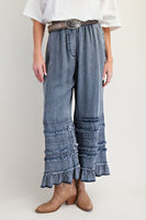 Chambray Pants w/ Ruffle Hem
