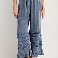 Chambray Pants w/ Ruffle Hem