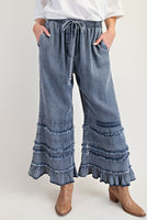 Chambray Pants w/ Ruffle Hem
