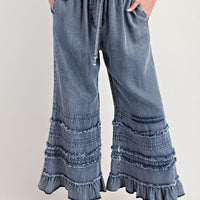 Chambray Pants w/ Ruffle Hem