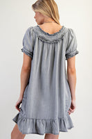 Washed Chambray Ruffled Dress
