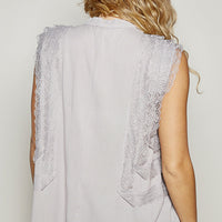 A-Line Lace Trim Solid Rd Neck Top