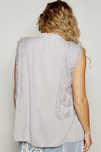 A-Line Lace Trim Solid Rd Neck Top