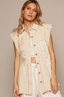 Slvless Jacket Top w/ Lace Patchwork
