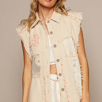 Slvless Jacket Top w/ Lace Patchwork