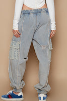 Jogger Denim Pants Crochet Lace Pockets
