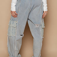 Jogger Denim Pants Crochet Lace Pockets