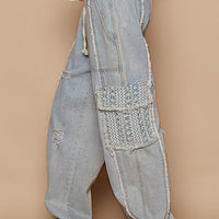 Jogger Denim Pants Crochet Lace Pockets