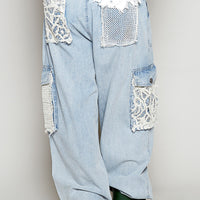 Crochet Overlayed Cotton Twill Pants