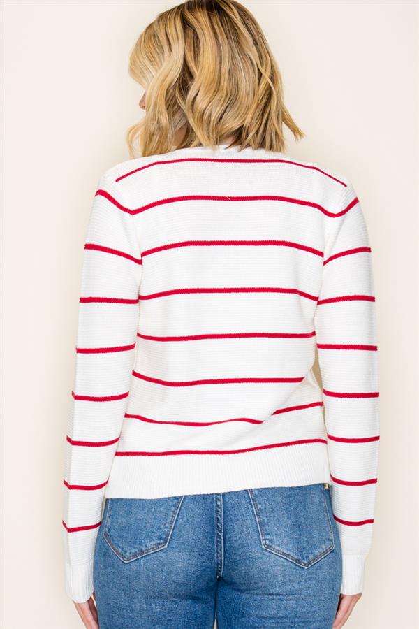 V Neck Bow Tie Front L/S Sweater