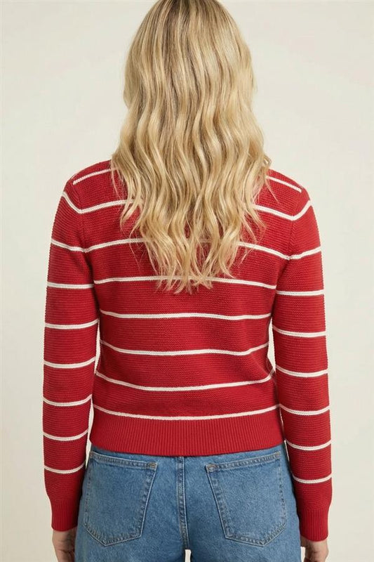 V Neck Bow Tie Front L/S Sweater