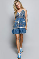 V Neck Slvless Flared Smocked Dress
