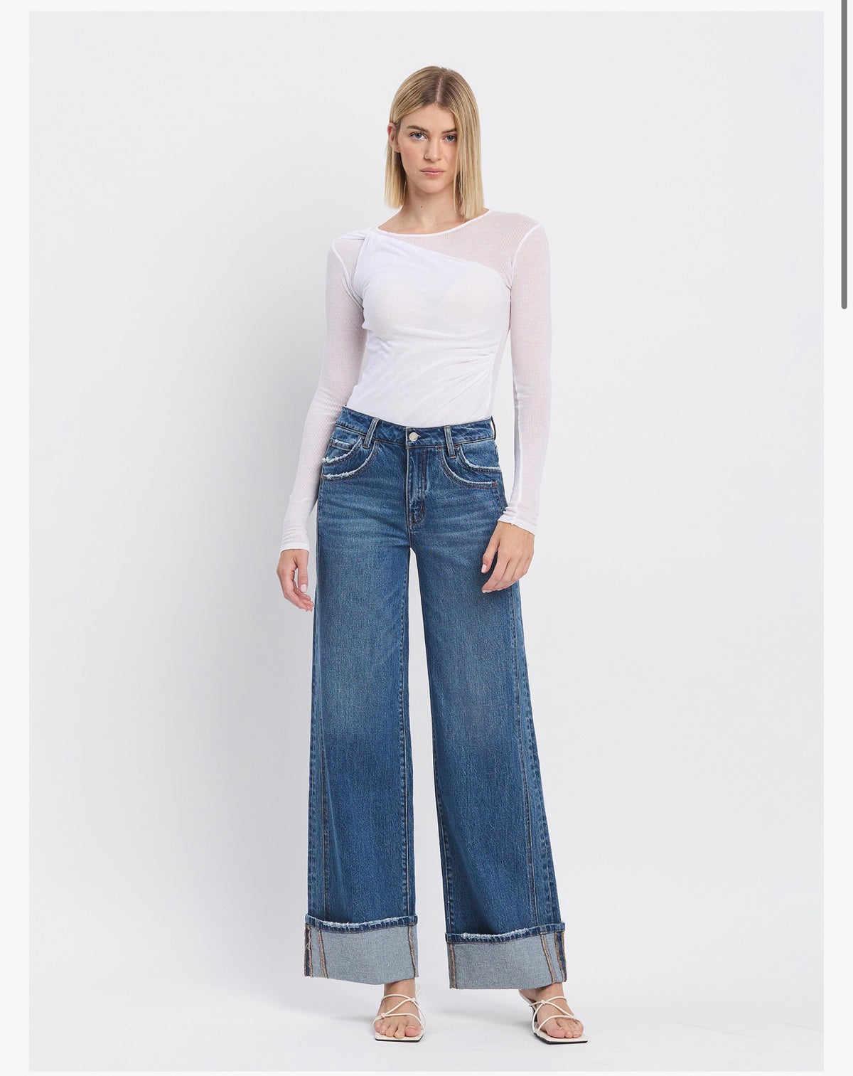 High Rise Cuffed Baggy Wide Panel