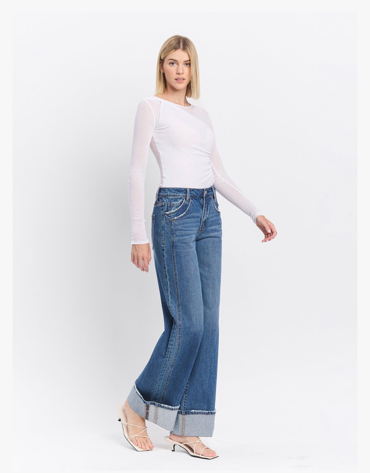 High Rise Cuffed Baggy Wide Panel