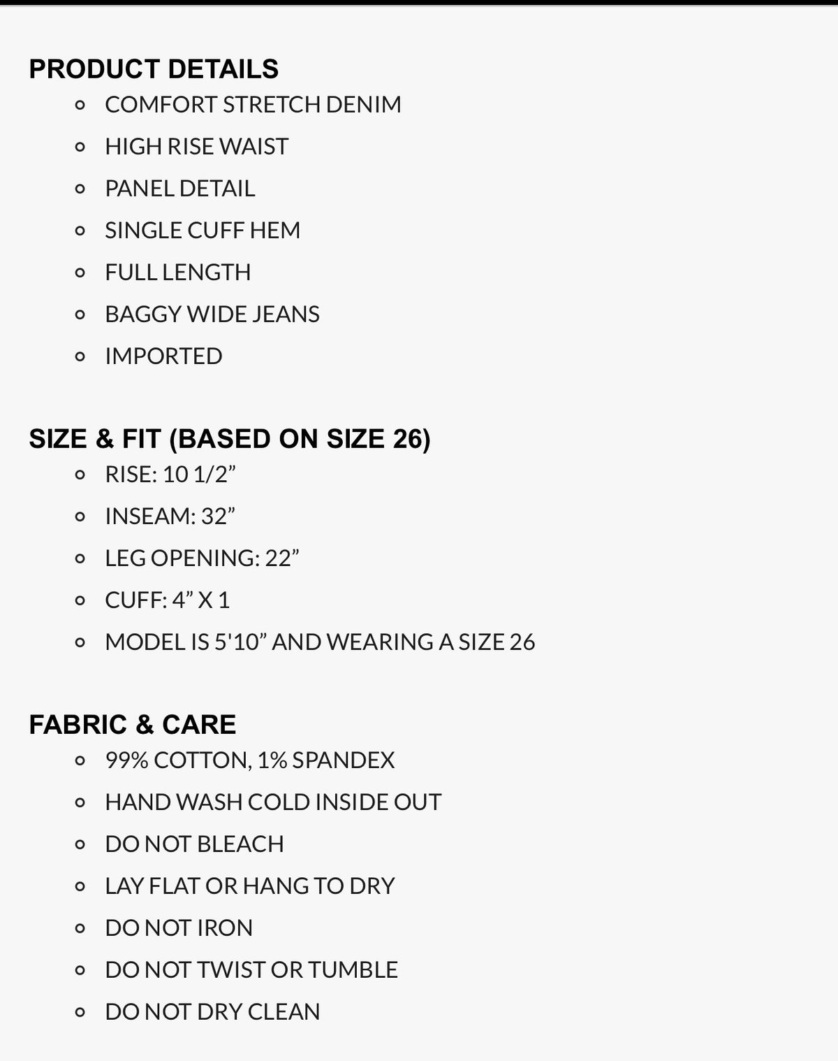 High Rise Cuffed Baggy Wide Panel
