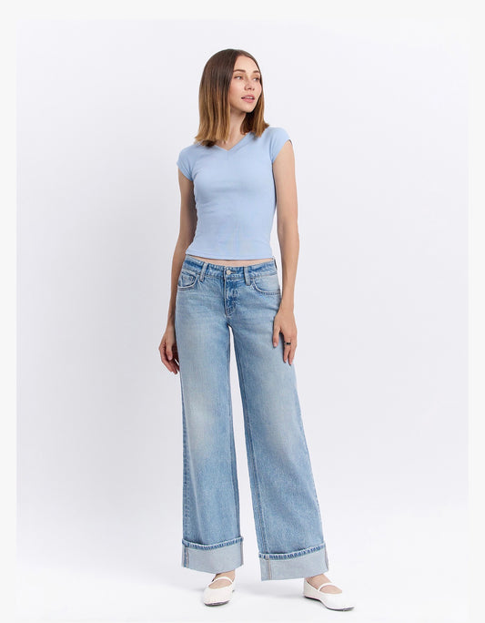 Low Rise Cuffed Baggy Wide Jeans
