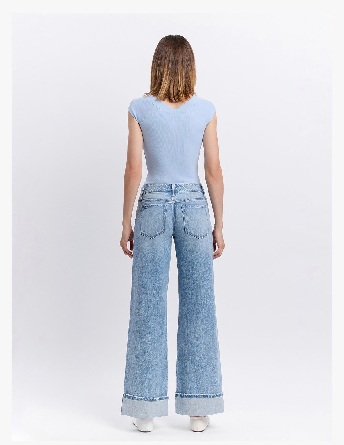 Low Rise Cuffed Baggy Wide Jeans