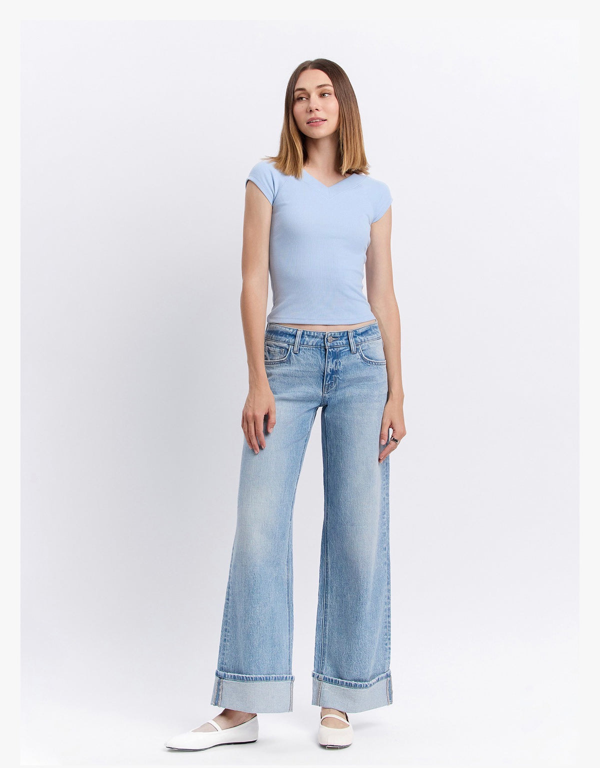Low Rise Cuffed Baggy Wide Jeans
