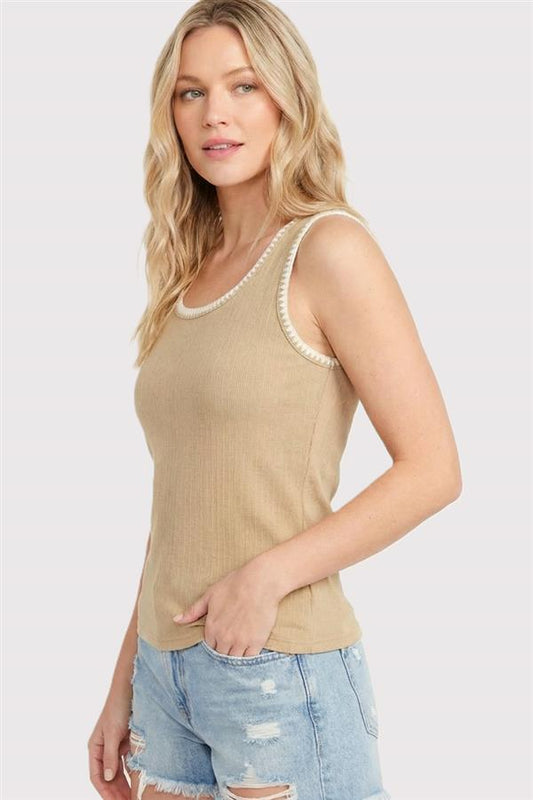 Ribbed Scoop Neck Stitch Tank Top