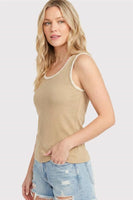 Ribbed Scoop Neck Stitch Tank Top
