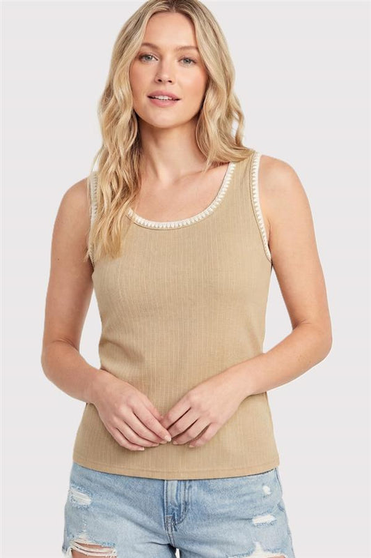 Ribbed Scoop Neck Stitch Tank Top