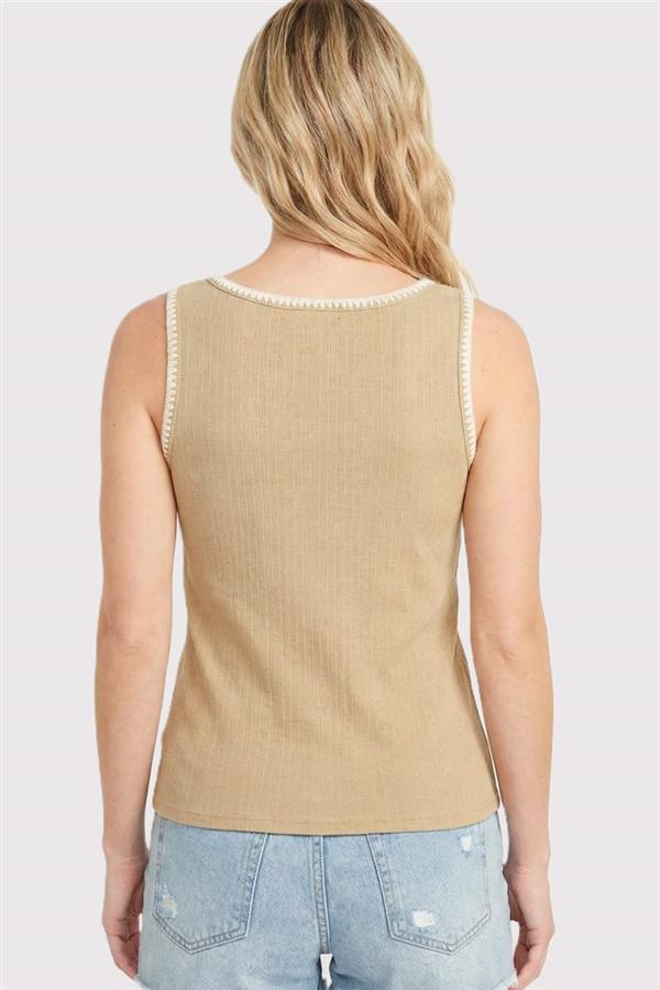 Ribbed Scoop Neck Stitch Tank Top